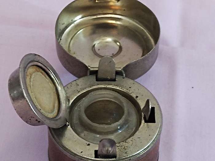 Leather Cased Ink Well Campaign Traveling Portable inkwell