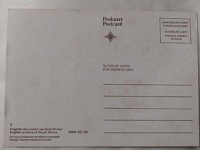 Postcard: Postcard: Engelse skrywers van Suid-Afrika/English writers of South Africa