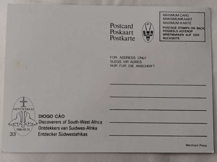Postcard: Discoverer of South West Africa/Ontdekkers van Suid Wes Afrika