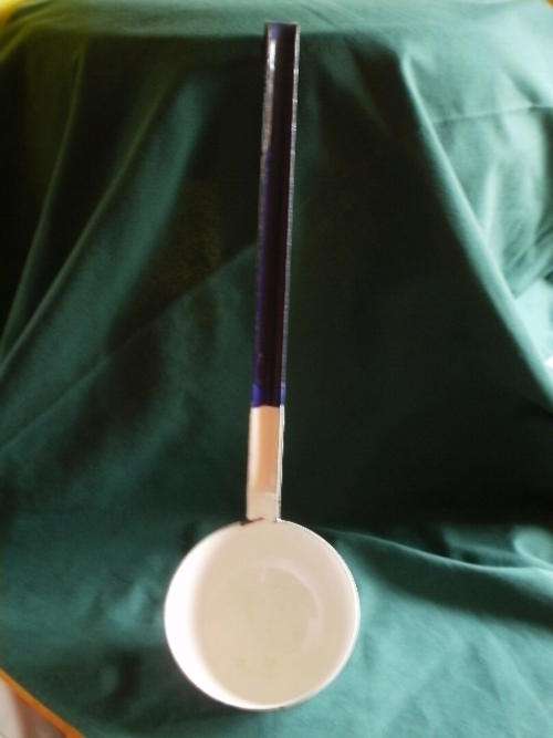 ENAMEL SOUP SPOON = BLUE & WHITE