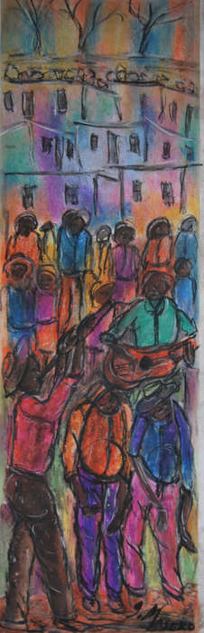 JOE MASEKO "STREET MUSICIANS" TOWNSHIP SCENE