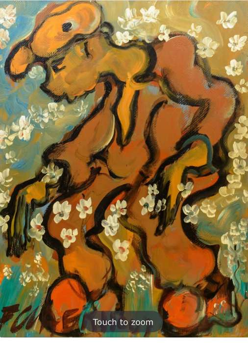 FRANS CLAERHOUT HUGE HUGE OIL PAINTING FIGURE WITH FLOWERS 120CM X 90CM