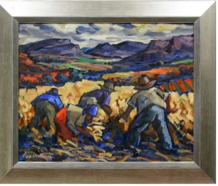 Hennie Niemann (SA Born 1941-) Grain Harvesters OIL