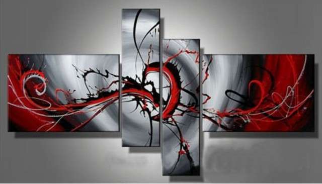 Hand-painted Canvas Oil Painting 160cmx80cm Modern Abstract Grey Red Black GX007