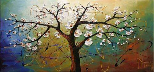 Hand-painted Signed Oil Painting 120cmx60cm Flowers White Blossom CQ041