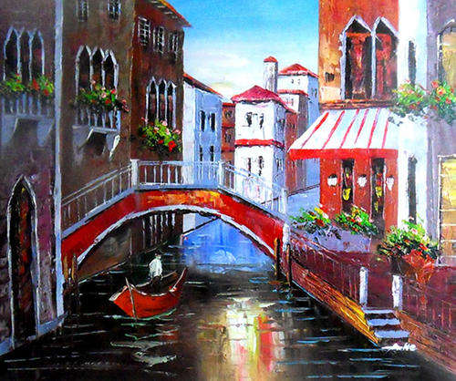 Hand-painted Canvas Signed Oil Painting 60CMX50CM Venice City Building HD112