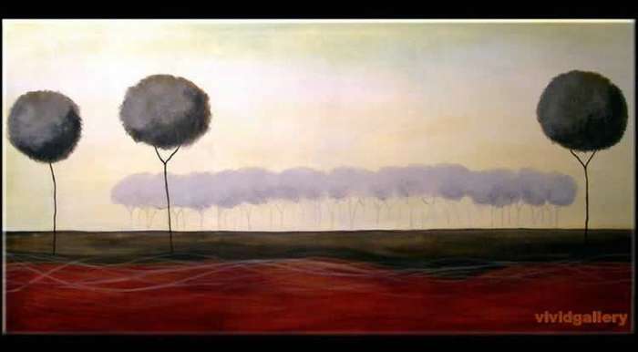 Handmade Signed Canvas Oil Painting 48"x24" Landscape Trees Sunrise G65