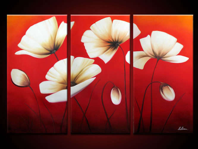 Hand-painted Canvas Oil Painting Abstract Modern Flowers White Poppy Red G3163