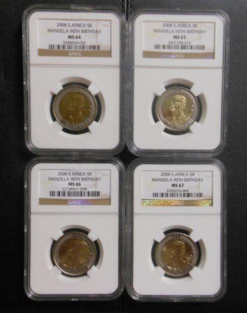 Rare Rare Rare !!!! A great collection !! NGC MS 64, 65, 66, 67 NelsonMandela 90th Birthday Coins !!