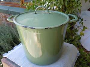 Vintage Green Enamel Pot with Lid Made in Belgium