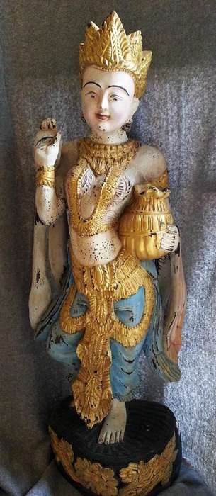Tall Tibetan Buddhist wooden statue of goddess 'White Tara'