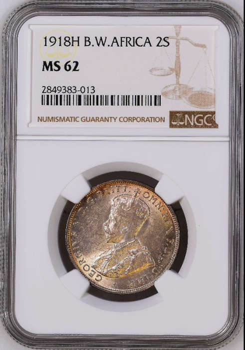 British West Africa: 1918-H Two Shillings (Florin) NGC Certified MS62