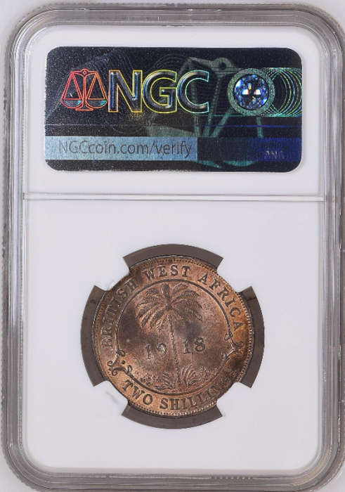 British West Africa: 1918-H Two Shillings (Florin) NGC Certified MS62