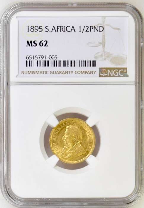 S. Africa: 1895 ZAR Gold 1/2 Pond NGC Certified MS62
