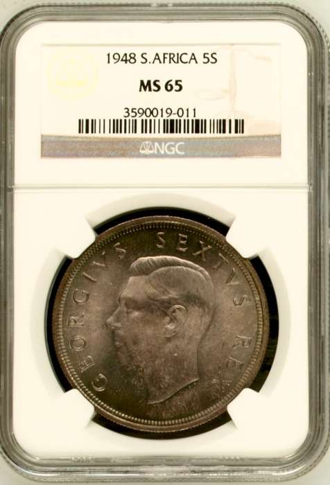 S. Africa: 1948 KGVI 5 Shillings (Crown) NGC Certified MS65