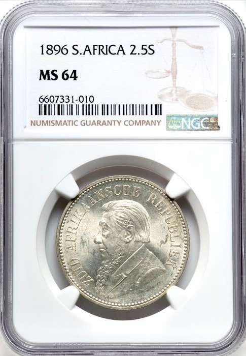S. Africa: 1896 ZAR 2.5 Shillings (Halfcrown) NGC Certified MS64 (Finest Known)