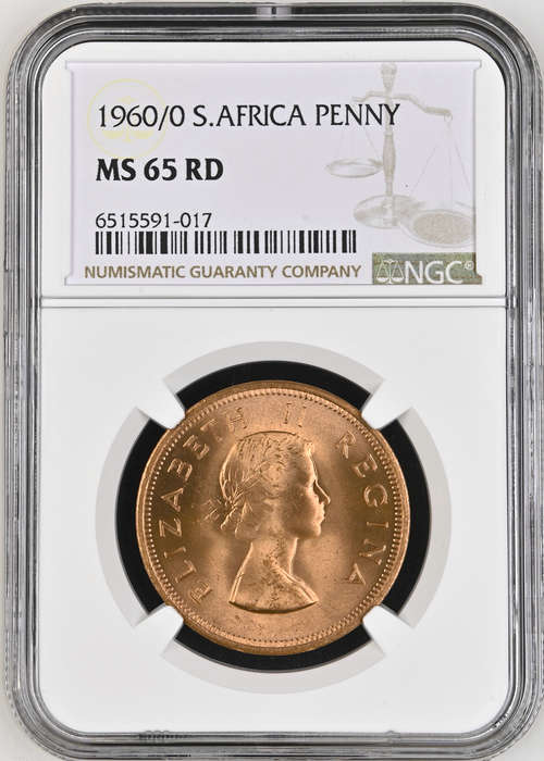 S. Africa: 1960/0 QEII 1 Penny NGC Certified MS65RD