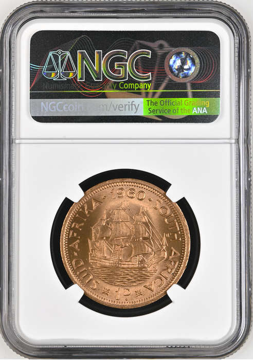 S. Africa: 1960/0 QEII 1 Penny NGC Certified MS65RD