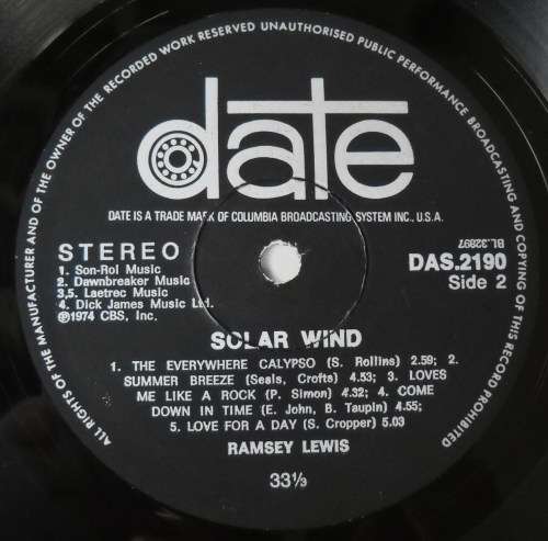 RAMSEY LEWIS - SOLAR WIND - LP - SOUTH AFRICA - EXC / VG+