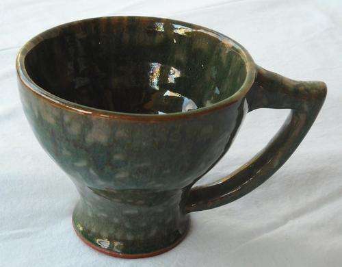 GLOBE CUP-DARK GREEN WITH MOTTLED FLECK DESIGN-11 CM HIGH-EXCELLENT CONDITION