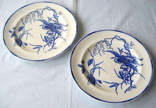 2 x DINNER PLATES-ROYAL WORCESTER-BLUE BIRD PATTERN-1879-VERY GOOD CONDITION