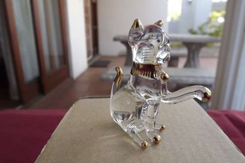 Handblown small glass cat with gilding.New item ,height 5 cm