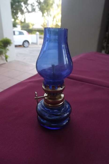 Small blue lamp with glass