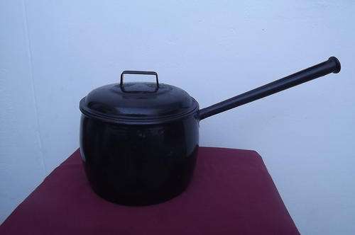 Black Vintage Enamel Pot with Long Handle