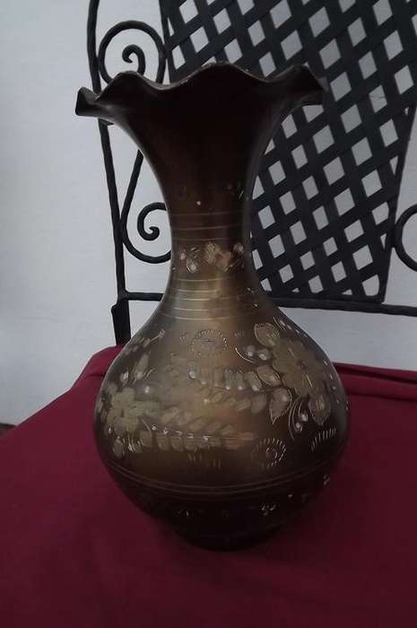 Brass Patterned Vase - height 22.5cm - small hole in side - see scan