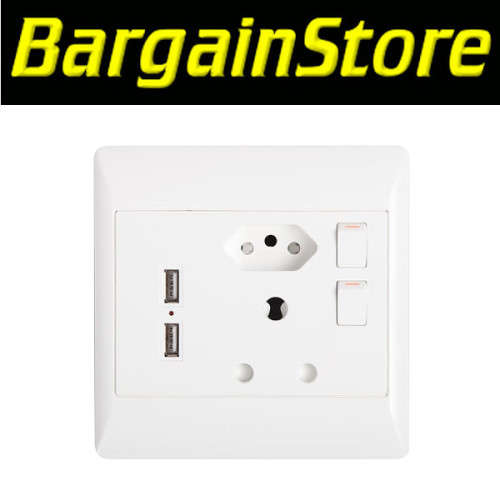 Double Wall Socket with 2 USB, 2pin/NEW SA PLUG, 3pin and switches - 6 ON AUCTION