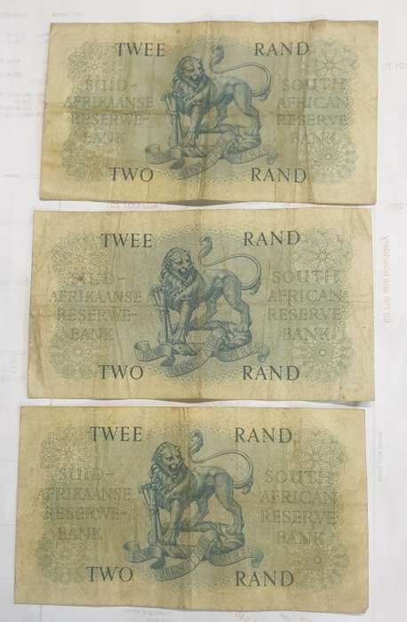 OLD SA TWO RAND BANKNOTES - AS PER PICS - BID IS FOR ALL THREE NOTES