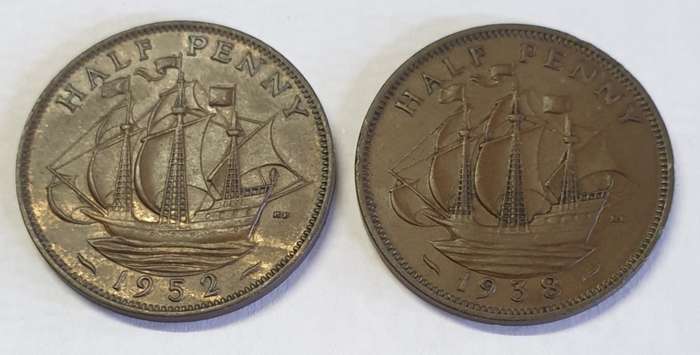 1938 AND 1952 HALF PENNY COINS FOR ONE BID !!See Condition!!!