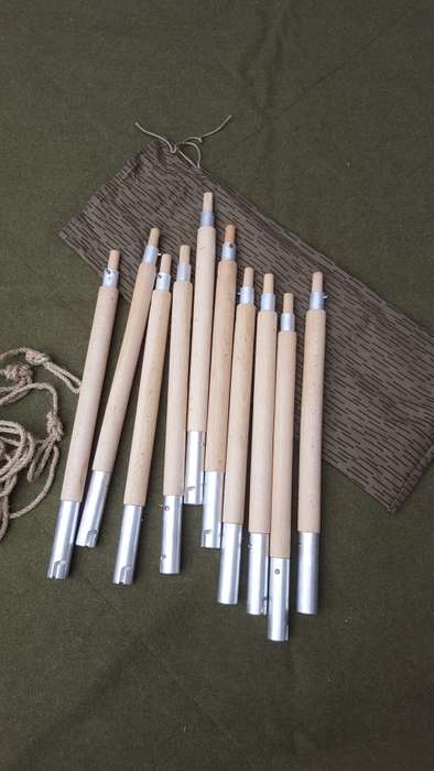 cold war era EG (DDR) strichtarn (falling rain) Zeltbahn pole and string set in camo carry bag new