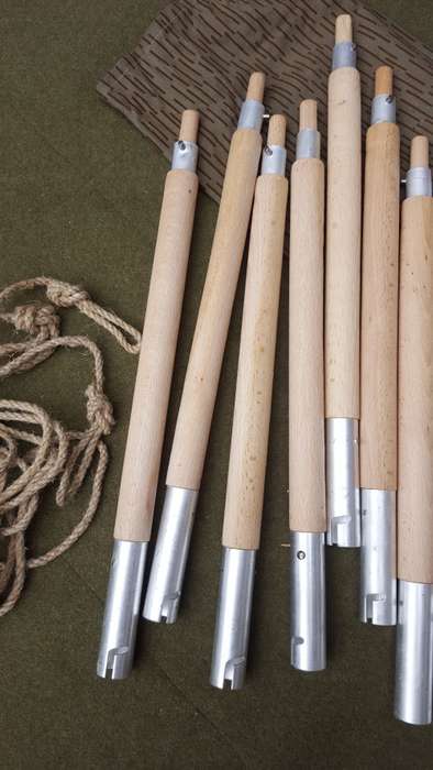 cold war era EG (DDR) strichtarn (falling rain) Zeltbahn pole and string set in camo carry bag new