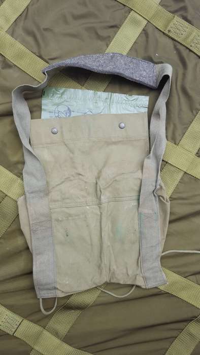 scarce SADF era canvas (disposable) Claymore ammo carry bag (used) with loose instr sheet SWA Angola