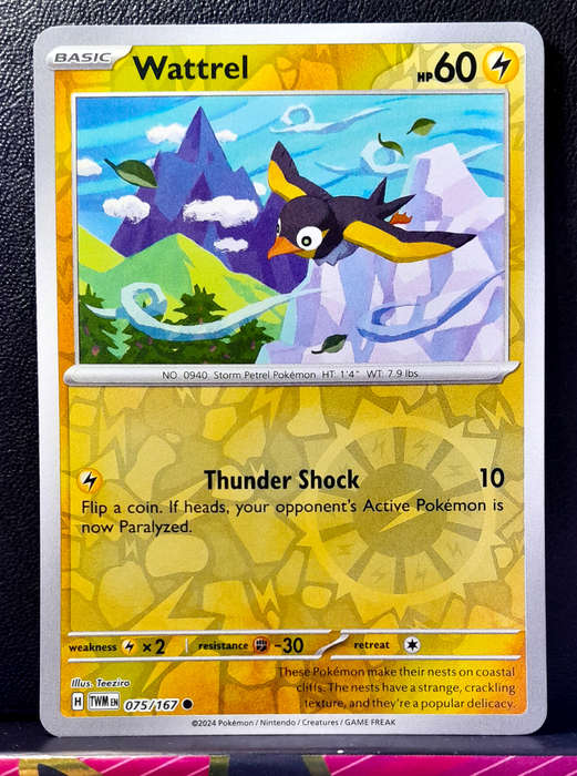 Pokemon Card - Wattrel 075/167 - Reverse Holo - Twilight Masquerade