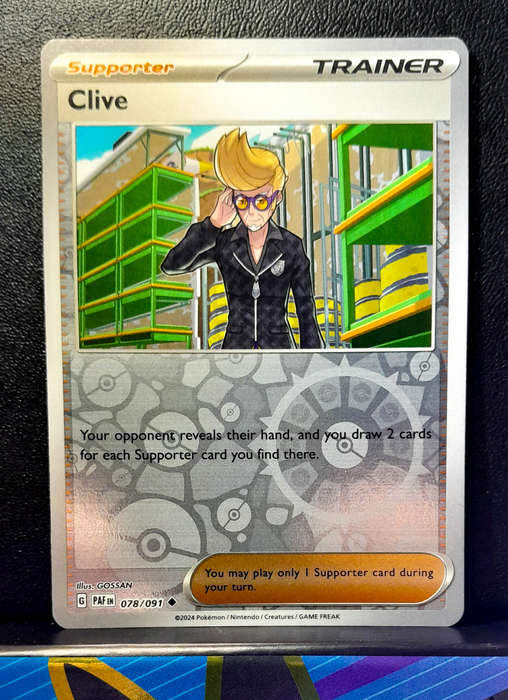 Pokemon Cards - Clive 078/091 - Reverse Holofoil Trainer - Paldean Fates (NM)