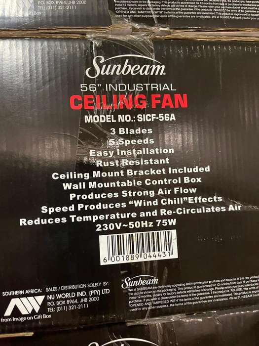 *WEEKEND DEAL*R30 FREIGHT*NEW SUNBEAM 56 INCH INDUSTRIAL CEILING FAN WITH WALL CONTROL IN BOX*