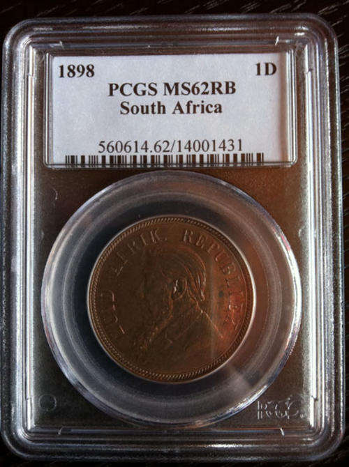 1898 KRUGER PENNY 1D MS62RB PCGS GRADED MS 62 RB