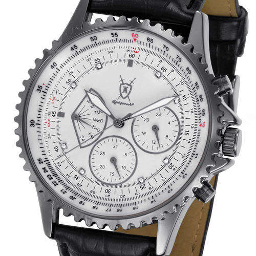 Konigswerk Plutos Clock  Leather White 44mm / 8 diamonds