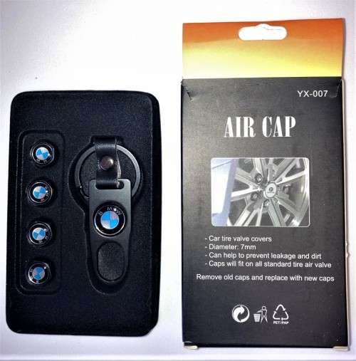 BMW TYRE VALVE METAL CAP AND KEYCHAIN SET IN GIFT BOX