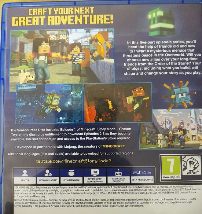 MINECRAFT SEASON TWO STORY MODE  (PS4)  -  Good condition !!!    -    SAME DAY SHIPPING !!!