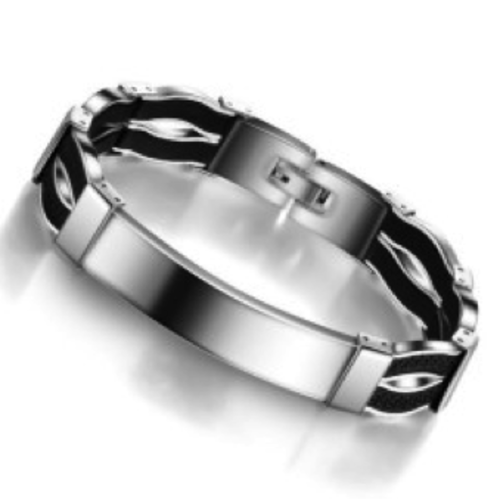Valentines SALE! Genuine Stainless Steel Mens Bracelet With Black Silicon Detail