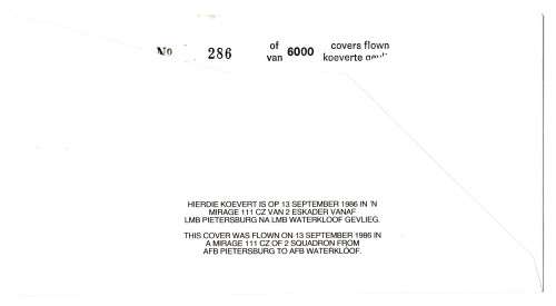 1986 RSA 30th Anniversary of Sabre Mk6 Commemorate FDC SAAF 26 Set