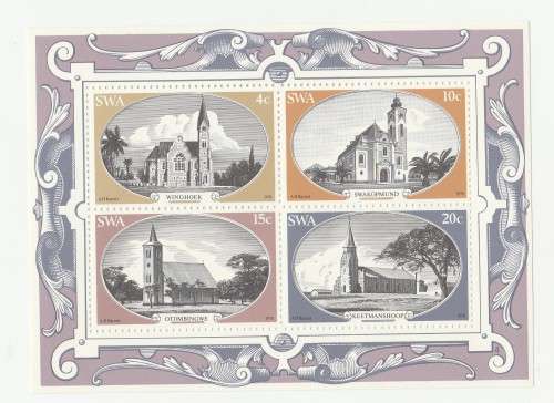 1978 South-West Africa Churches in SWA FDC 24 and S2 and Mini Sheet Set