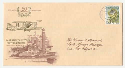 1976 RSA 50 Years Civil Aviation Cape Town/Port Elizabeth Flight Commemorative Cover 29