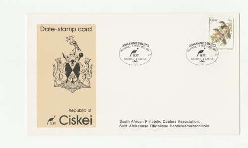 1987 Ciskei SAPDA SAFHA Johannesburg Date-stamp Card