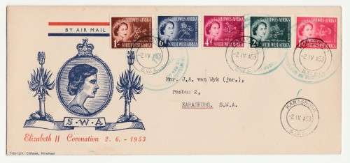 1953 South-West Africa Elizabeth II Coronation 2.6.1953 FDC