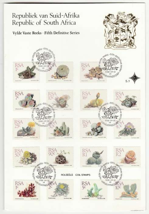 1988 RSA Succulents 5th Definitive Series FDC 5.1 and Booklet