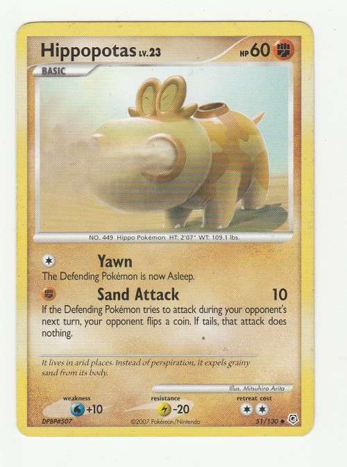 2007 Pokemon/Nintendo - Gen IV Diamond and Pearl - Hippopotas 51/130 - Uncommon